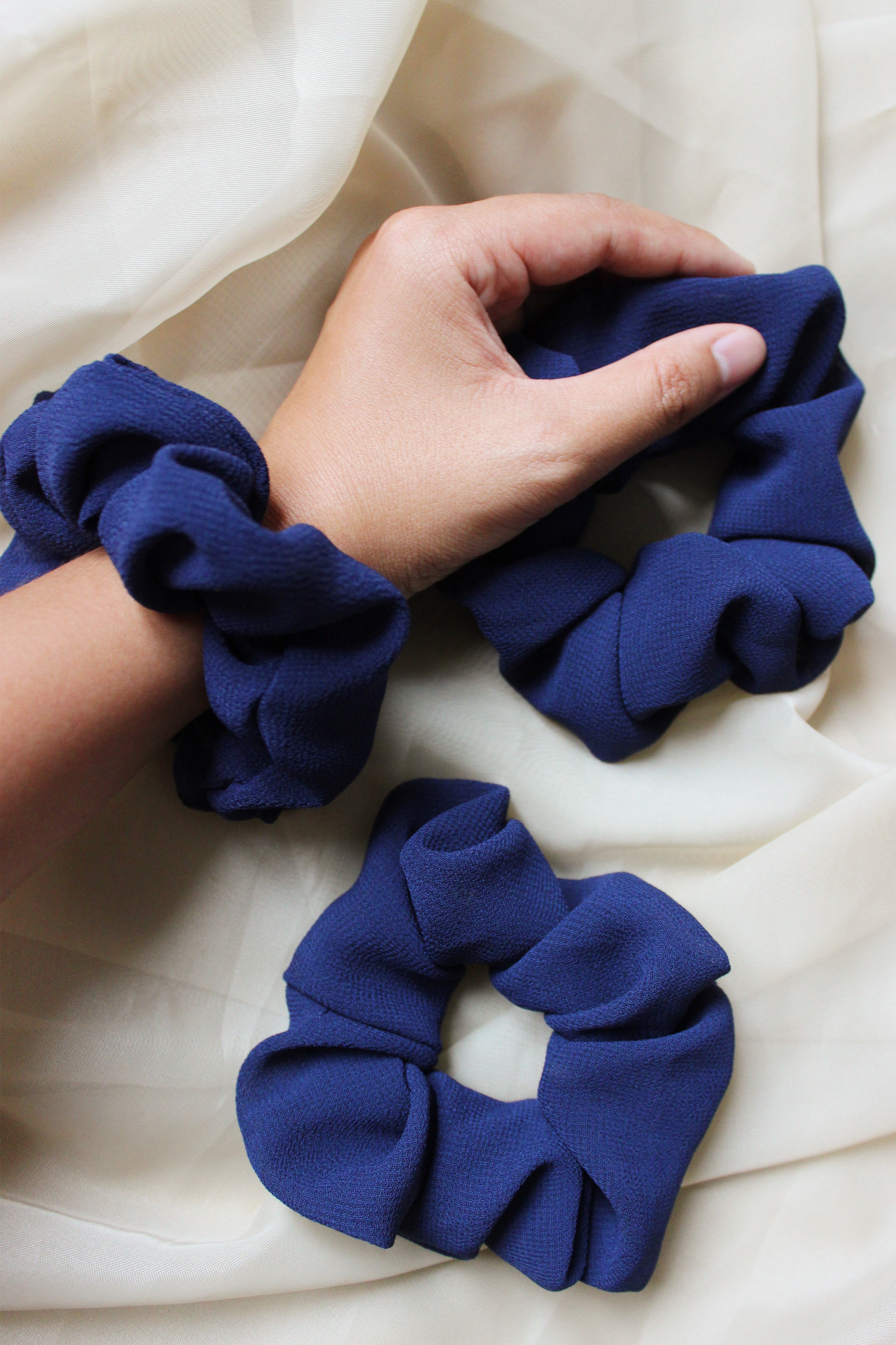 Navy Crepe Scrunchie