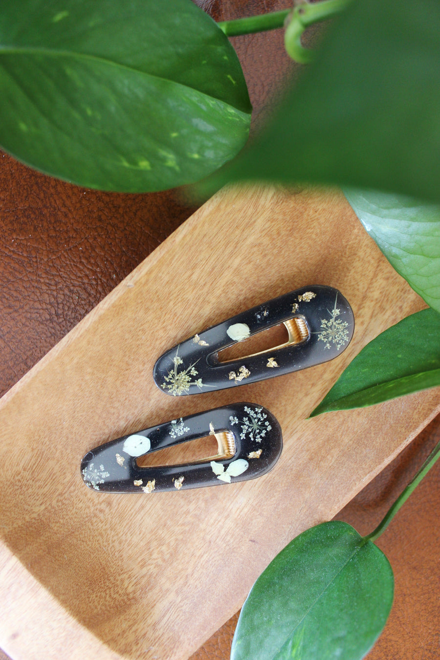 Black Flora Barrettes