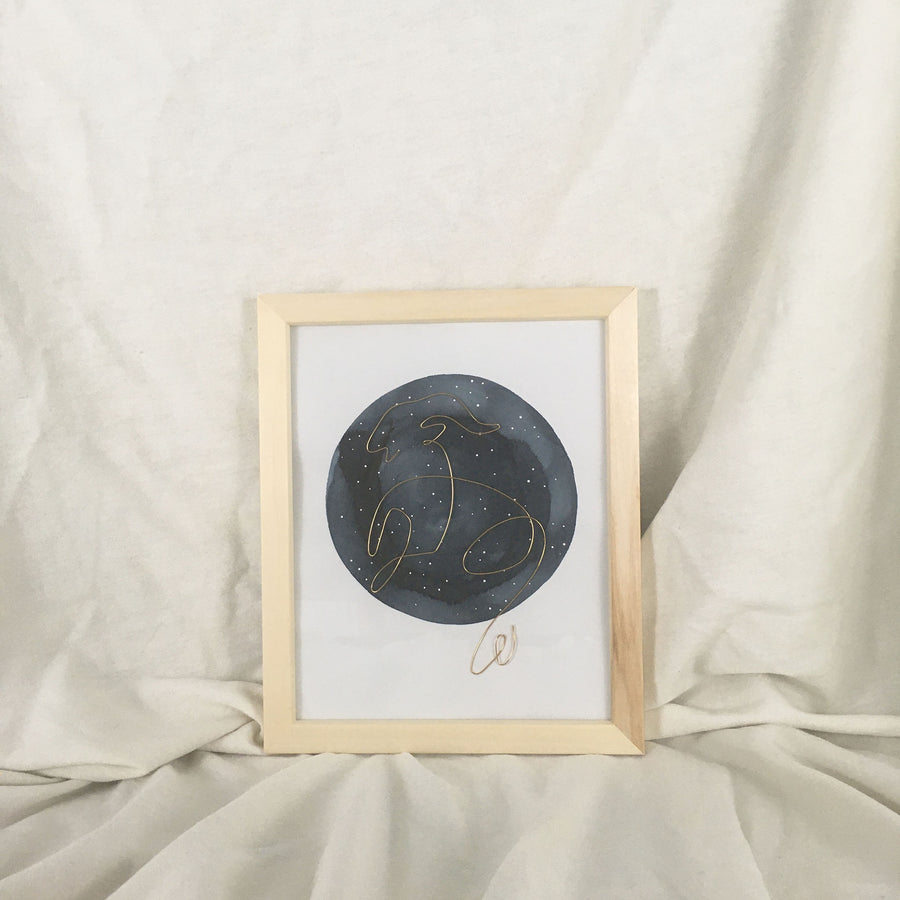 Capricorn wire art - natural frame gold wire
