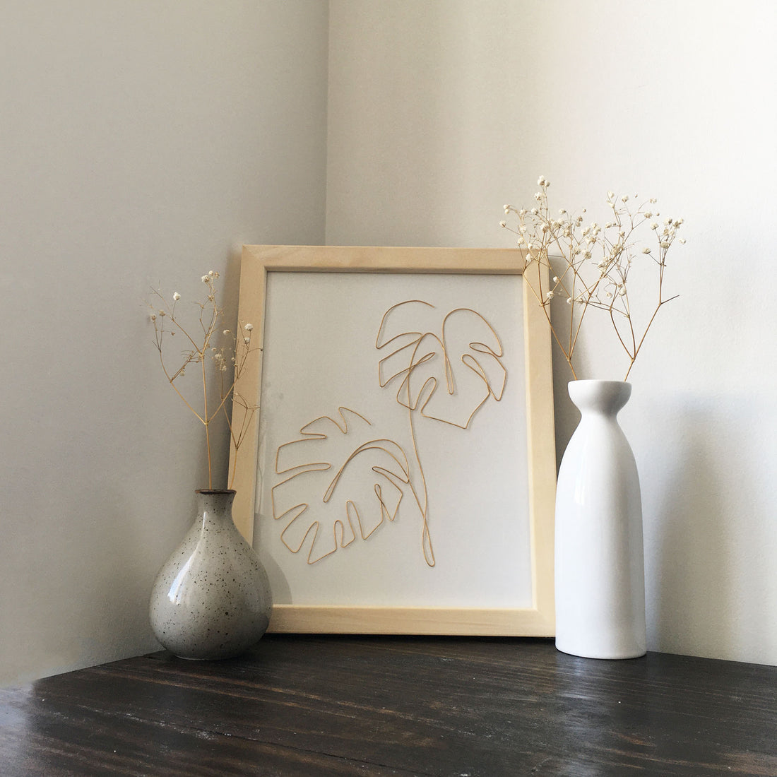 Double Monstera Wire Art - natural frame lifestyle