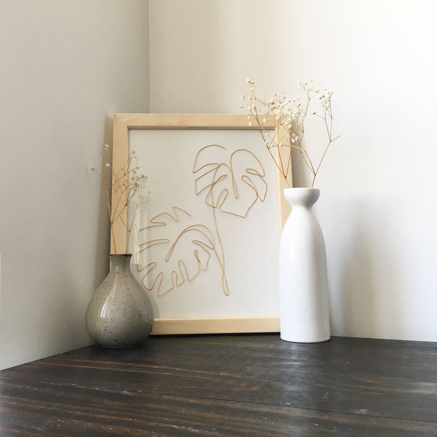 Double Monstera Wire Art - natural frame lifestyle
