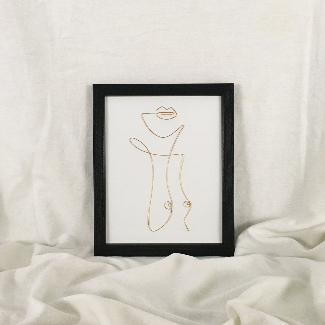 Uncovered Wire Art - black frame, gold wire