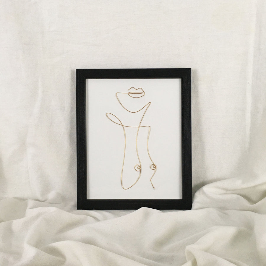 Uncovered Wire Art - black frame, gold wire